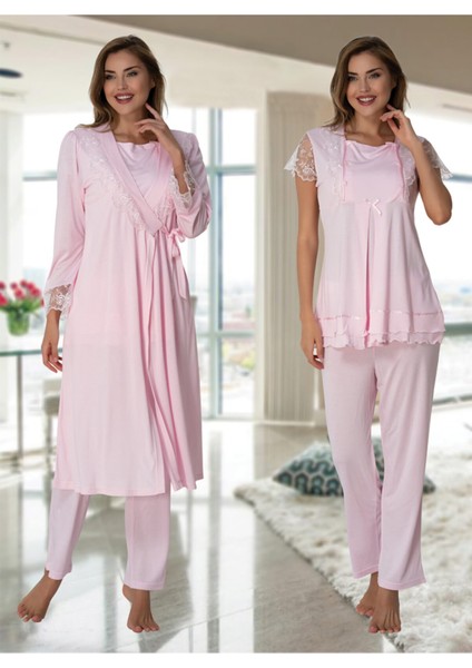 Kadın Pudra Lohusa Sabahlıklı Pijama Takımı EFFORTT 2054