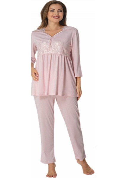 Kadın Pudra Lohusa Sabahlıklı Pijama Takımı EFFORTT 3015
