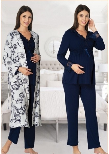 Kadın Lacivert Sabahlıklı Pijama Takımı EFFORTT 8094