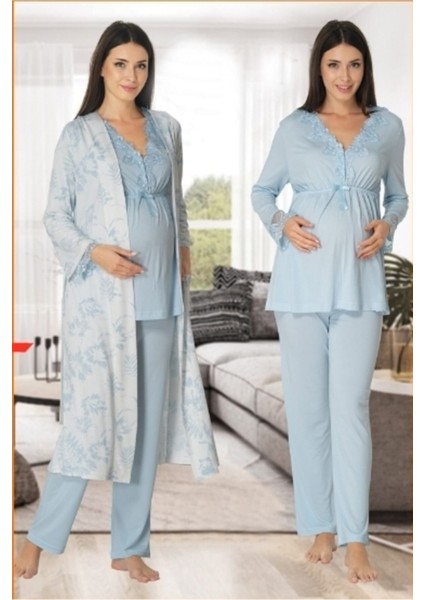 Kadın Mavi Sabahlıklı Pijama Takımı EFFORTT 8094