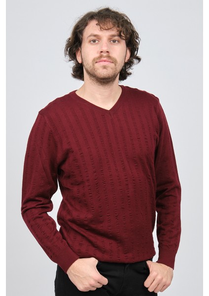 Erkek V Yaka Yün Kazak 0249626 Bordo