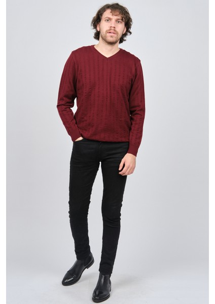 Erkek V Yaka Yün Kazak 0249626 Bordo