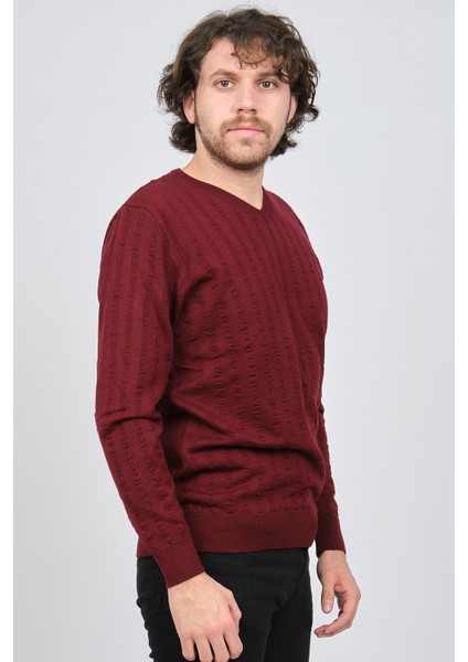Erkek V Yaka Yün Kazak 0249626 Bordo