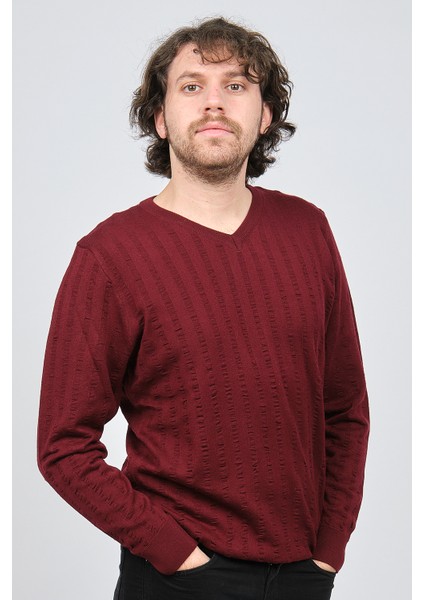 Erkek V Yaka Yün Kazak 0249626 Bordo