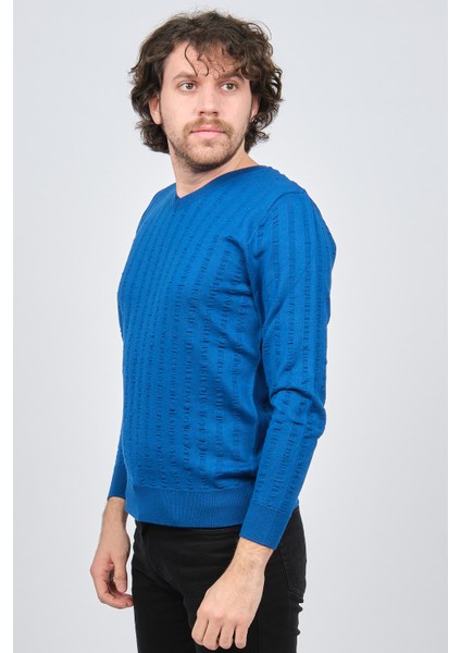 Erkek V Yaka Yün Kazak 0249626 Saks modelleri
