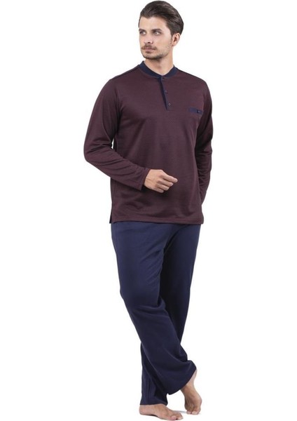 8729 Jakarlı Patlı Pamuklu Erkek Pijama Takım
