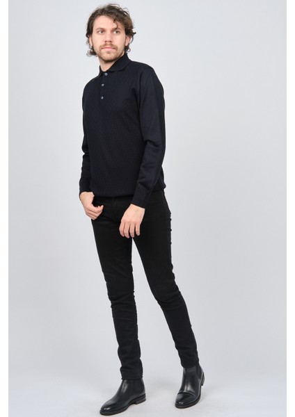 Erkek Polo Yaka Desenli Yün Kazak 6091563 Lacivert fiyatları