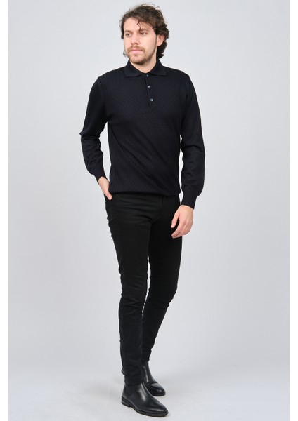 Erkek Polo Yaka Desenli Yün Kazak 6091563 Lacivert modelleri