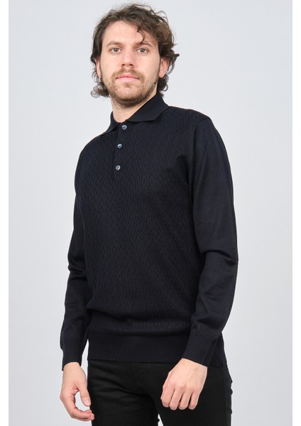 Erkek Polo Yaka Desenli Yün Kazak 6091563 Lacivert fırsatları