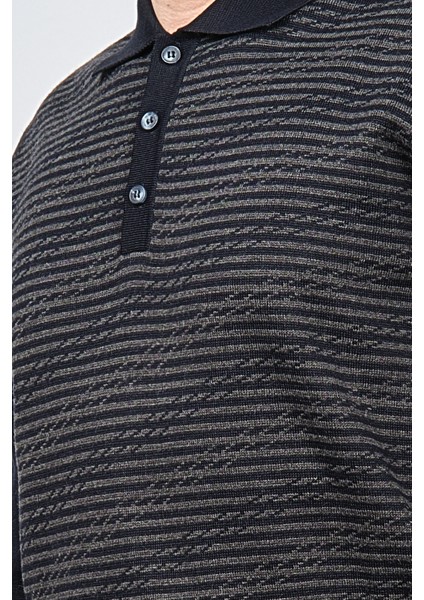 Erkek Polo Yaka Desenli Yün Kazak 6091623 Lacivert