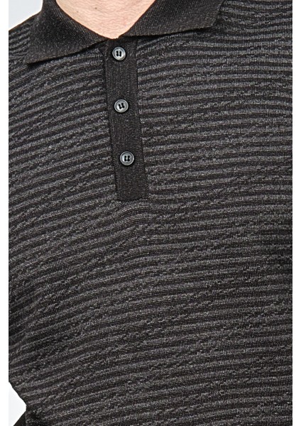 Erkek Polo Yaka Desenli Yün Kazak 6091623 Siyah