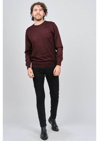 Erkek Yuvarlak Yaka Yün Kazak 6090005 Bordo