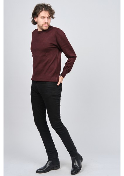 Erkek Yuvarlak Yaka Yün Kazak 6090005 Bordo