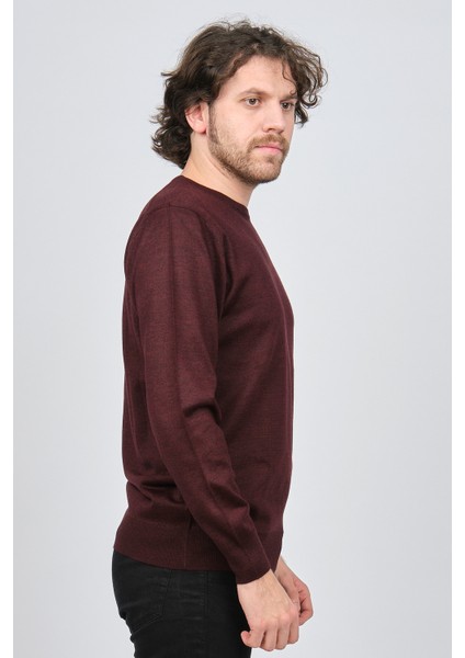 Erkek Yuvarlak Yaka Yün Kazak 6090005 Bordo