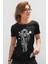Bisikletli Astronot Siyah Kısa Kollu Kadın T-Shirt 1