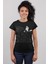 Süpürgeli Astronot Siyah Kısa Kollu Kadın T-Shirt 1