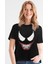 Timsah Dişler Siyah Kısa Kollu Kadın T-Shirt 1