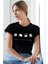 Panda Taklası Siyah Kısa Kollu Kadın T-Shirt 1
