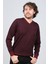 Erkek V Yaka Desenli Yün Kazak 0249537 Bordo 1