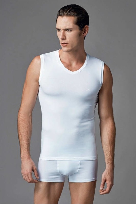 Eros Erkek Beyaz 2'li Paket V Yaka Kolsuz Tshirt