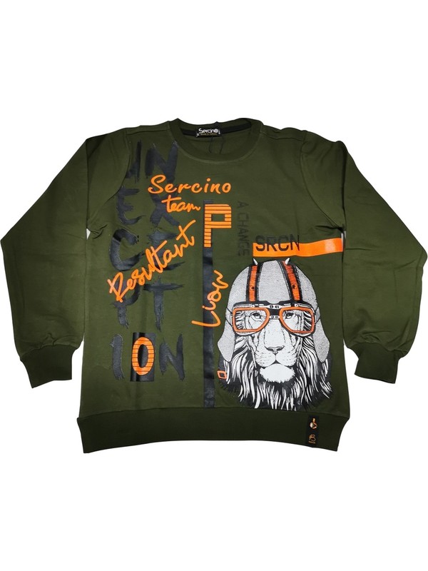 Sercino Erkek Çocuk Haki Lion Desenli Sweatshirt 31043-3