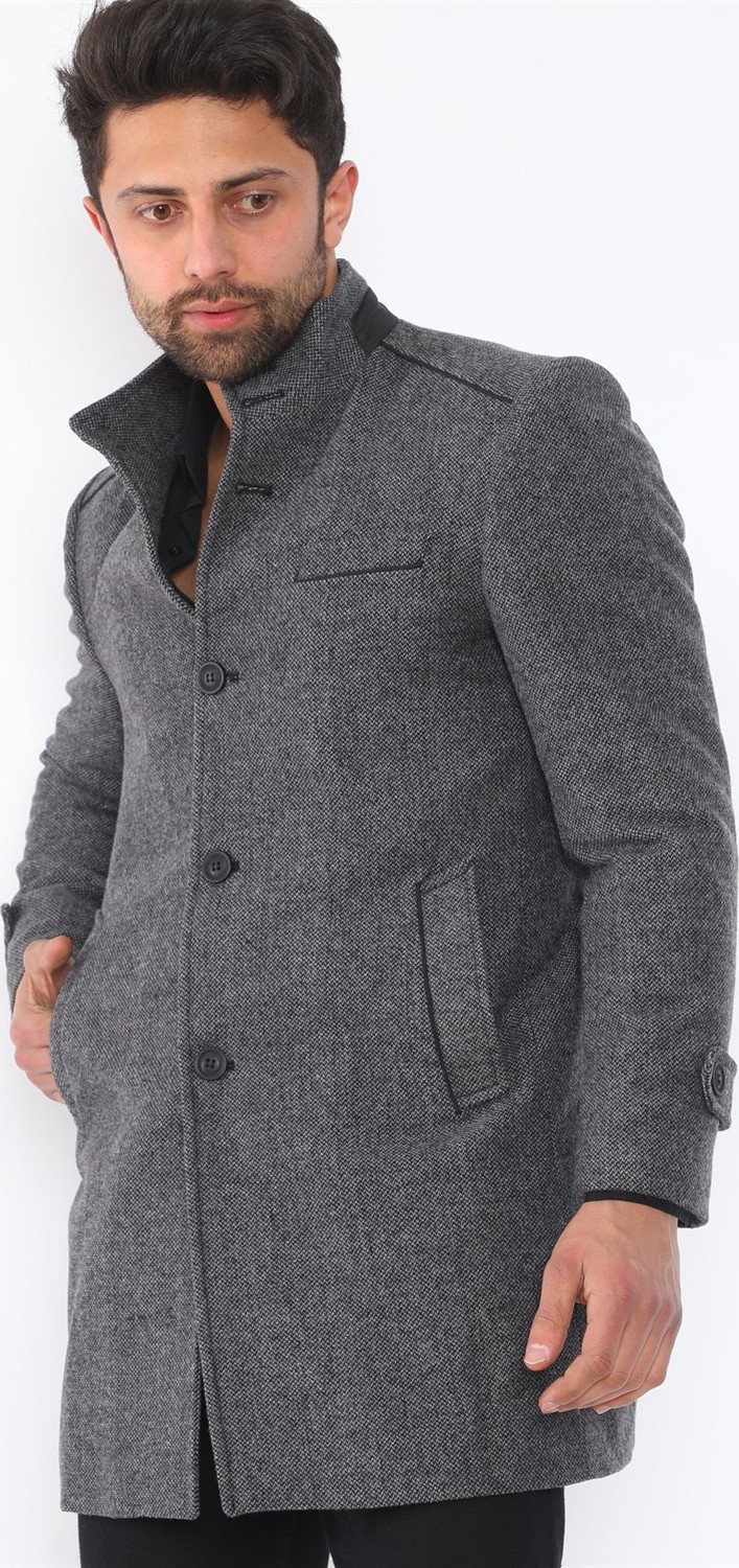 Dewberry PLT8391 Dewberry Erkek Palto-Desenli Gri görsel 4