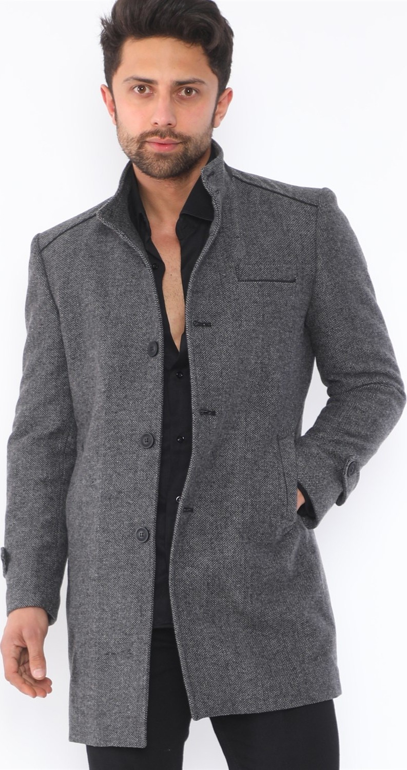 Dewberry PLT8391 Dewberry Erkek Palto-Desenli Gri görsel 5