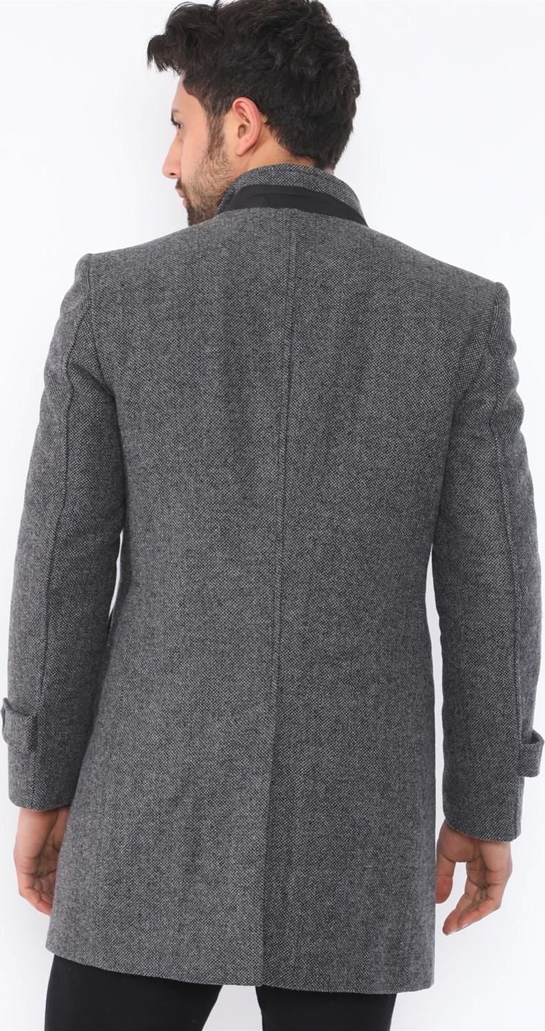 Dewberry PLT8391 Dewberry Erkek Palto-Desenli Gri görsel 3