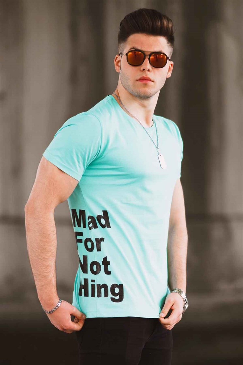 Madmext Turkuaz Baskılı Erkek T-Shirt 4553