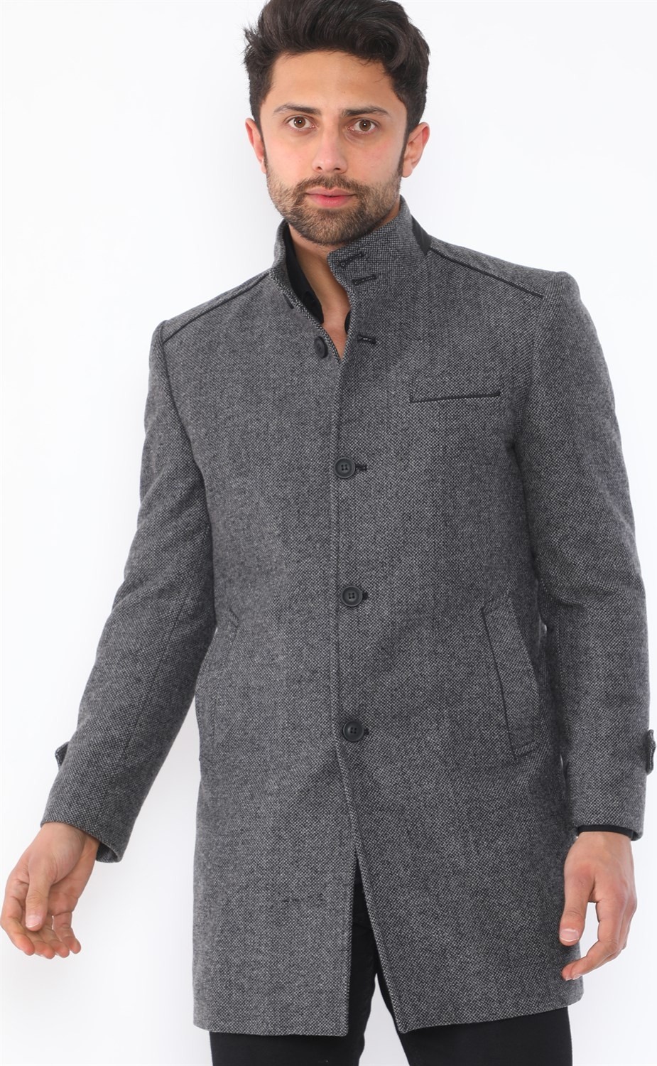Dewberry PLT8391 Dewberry Erkek Palto-Desenli Gri
