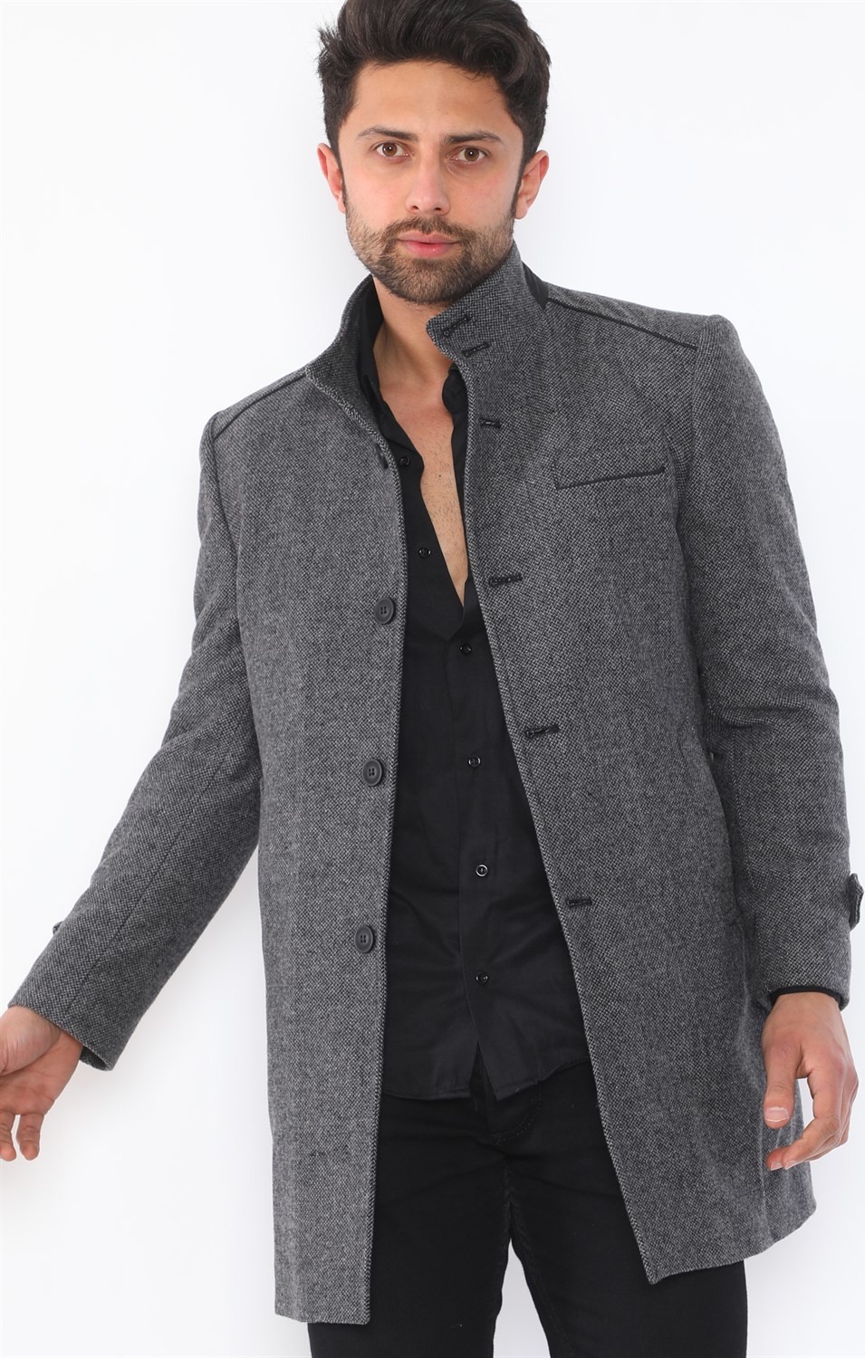 Dewberry PLT8391 Dewberry Erkek Palto-Desenli Gri görsel 2