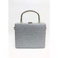 Womenacs Gümüş Renk Simli Kadın Abiye Clutch Portföy Çanta Indirimli