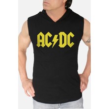 Rock&Roll Acdc Siyah Kapşonlu Kolsuz T-Shirt