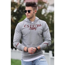 Madmext Baskılı Gri Kapşonlu Sweatshirt 4402
