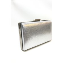 Womenacs Gümüş Renk Sıvama Desenli Abiye Portföy Clutch Kadın Çanta Elde ve Uzun Askılı Kullanım