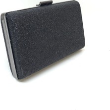 Womenacs Siyah Renk Simli Abiye Portföy Clutch Kadın Çanta Elde ve Uzun Askılı Kullanım
