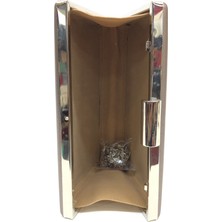 Womenacs Platin Renk Kumaş Abiye Portföy Clutch Kadın Çanta Elde ve Uzun Askılı Kullanım