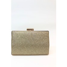 Womenacs Simli Altın Renk Abiye Portföy Clutch Kadın Çanta Elde ve Uzun Askılı