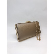 Womenacs Bronz Renk Kumaş Abiye Portföy Clutch Kadın Çanta Elde ve Uzun Askılı Kullanım