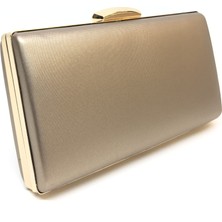 Womenacs Bronz Renk Kumaş Abiye Portföy Clutch Kadın Çanta Elde ve Uzun Askılı Kullanım