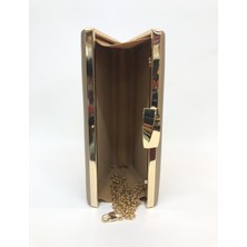 Womenacs Bronz Renk Kumaş Abiye Portföy Clutch Kadın Çanta Elde ve Uzun Askılı Kullanım