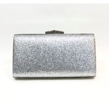 Womenacs Gümüş Renk Simli Abiye Portföy Clutch Kadın Çanta Elde ve Uzun Askılı Kullanım