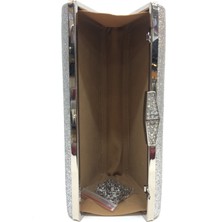 Womenacs Gümüş Renk Simli Abiye Portföy Clutch Kadın Çanta Elde ve Uzun Askılı Kullanım