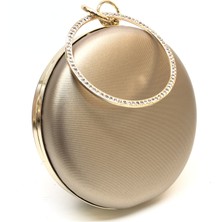 Womenacs Bronz Renk Kumaş Taşlı Işlemeli Kadın Abiye Portföy Clutch Çanta