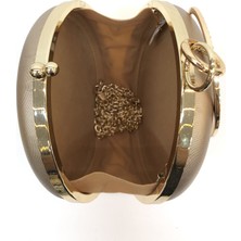 Womenacs Bronz Renk Kumaş Taşlı Işlemeli Kadın Abiye Portföy Clutch Çanta