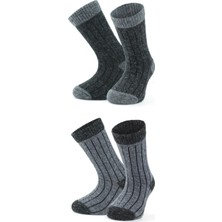 Gowith Doğal Alpaka Yünü Antrasit Gri Soft Yün Kışlık Çocuk Çorabı 2 Çift