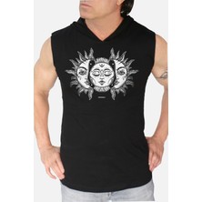 Rock&Roll Ay Güneş Siyah Kapşonlu Kolsuz T-Shirt