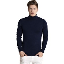Tena Moda Erkek Lacivert Melanj Tam Balıkçı Yaka Basic Triko Kazak