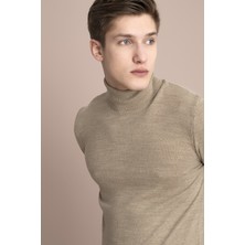 Tena Moda Erkek Vizon Melanj Tam Balıkçı Yaka Basic Triko Kazak