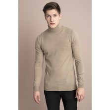 Tena Moda Erkek Vizon Melanj Tam Balıkçı Yaka Basic Triko Kazak